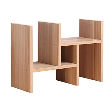 Imagem de KIZQYN Estante expansível de madeira para mesa organizador de mesa rack de armazenamento de escritório prateleira de exibição de madeira para banheiro, sala de leitura, quarto para economizar espaço estante