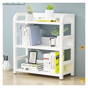 Imagem de KIZQYN Estante de mesa de madeira de 3 níveis com moldura de metal prateleira de armazenamento de exibição de grande capacidade decoração para dormitório de estudo de escritório estante (cor: latão, tamanho: L 50 cm)