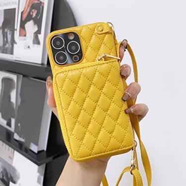 Imagem de Carteira com zíper e bolsa de couro para moedas para iPhone 14 Pro Max 14Plus 13 11 12 tiracolo tiracolo porta-cartões de ombro bolsa cosmética, amarelo, para iphone 12
