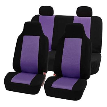 Imagem de FH Group FB102PURPLE114-AVC FB102PURPLE114 clássico conjunto completo de capas de assento de tecido plano, roxo/preto, serve na maioria dos carros, caminhões, SUV ou vans