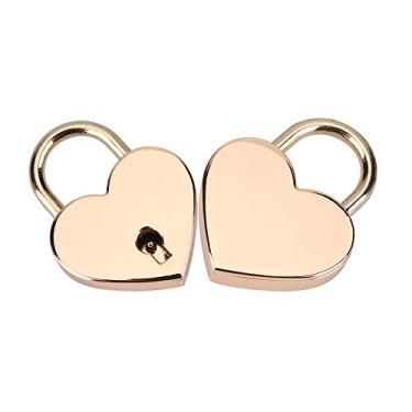 Imagem de 2 conjuntos de cadeados de metal em forma de coração estilo vintage com fechadura dourada com chaves para diário livro bagagem, presente de Dia dos Namorados