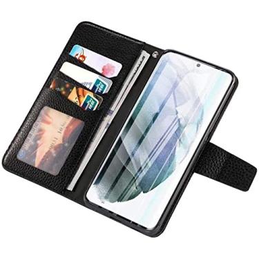 Imagem de DYIZU Capa para Apple iPhone 13 Pro (2021) 6,1 polegadas, carteira de couro livro flip fólio suporte capa de telefone fecho magnético com slots de cartão (Cor: Preto)