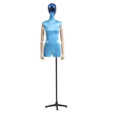 Imagem de Female Mannequin Torso Vestido forma feminina busto manequim torso, modelo feminino com testa e braço, Altezza regolabile/seta/treppiede (Color : Blue)