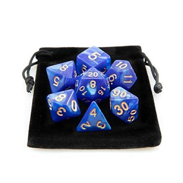Imagem de Kit 7 Dados RPG de Mesa Opaco Perolado Conjunto D4 D6 D8 D10 D10% D12 D20 Cor AZUL ROYAL + 1 Dice Bag