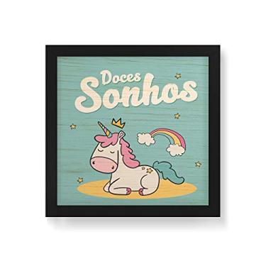 Imagem de Arte Maníacos Quadro Decorativo em Madeira Unicórinio Doces Sonhos - 30x30cm (Moldura caixa em laca preta)