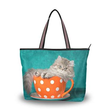 Imagem de Bolsa de ombro feminina My Daily Chinchilla Persian Kitten Cup Bolsa de mão, Multi, Medium