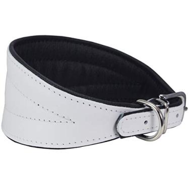 Imagem de Coleira afunilada acolchoada extra larga de couro real Dogs My Love (pescoço de 41 a 47,6 cm; 7,6 cm de largura, branca)