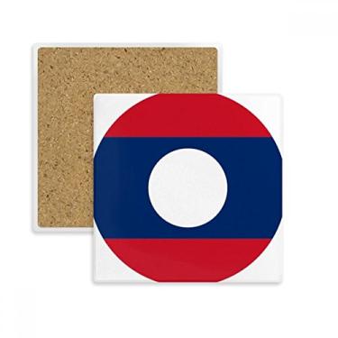 Imagem de Porta-copos quadrado com símbolo asiático da bandeira nacional do Laos porta-copos com pedra absorvente para bebidas, presente de 2 peças