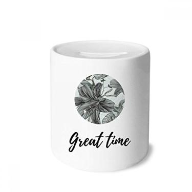 Imagem de Caixa de moedas de cerâmica com flor de desenho de lírio, caixa de dinheiro