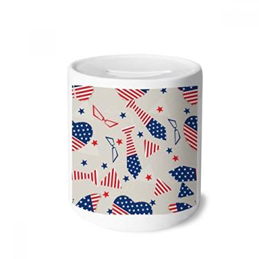Imagem de DIYthinker Gravata com a bandeira dos EUA de vidro para festivais, porta-moedas de cerâmica, presente de cofrinho