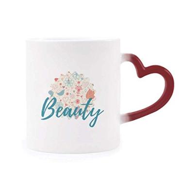 Imagem de Caneca com flores de pássaro, tinta sensível ao calor, caneca vermelha que muda de cor