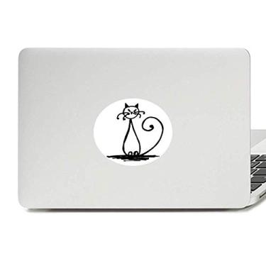 Imagem de Adesivo de vinil com estampa de gato e sorriso em linha sentada e decalque para notebook
