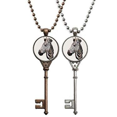 Imagem de OFFbb-USA Colar de chaves África preto branco com listras de cavalo decoração para casais