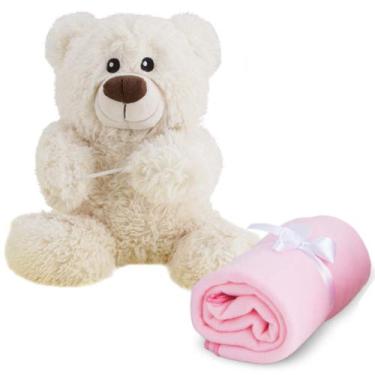 Imagem de Urso de Pelúcia Naninha com Cobertor Rosa 25 cm Antialérgico