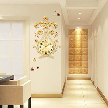 Imagem de Relógio de parede decorativo, espelho de parede decorativo de folha metálica 27"- arte de suspensão em folha 3D - estilo eclético multicolorido, dourado