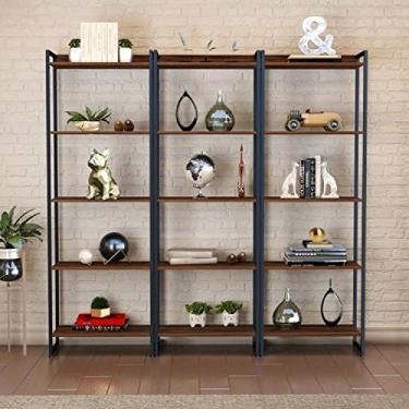 Imagem de Conjunto 3 Estantes para Livros Industrial Aço Multiuso 15 Prateleiras Active Yescasa Nogal