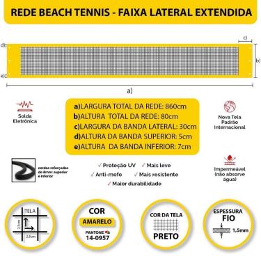 Imagem de Rede Beach Tennis com banda lateral Zaka Amarela 8,60m x 0,80m-Unissex