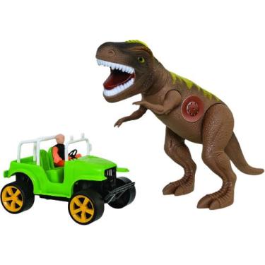 Imagem de Brinquedo Dinossauro Tiranossauro Rex Grande Com Som E Carro Jipe - Ad