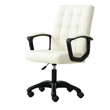 Imagem de Cadeira de escritório de couro PU, cadeira de mesa executiva ajustável para computador almofada alargada design ergonômico cadeira giratória de elevação cadeira de estudo (cor: branco cremoso)