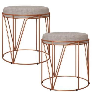 Imagem de Kit 02 Puffs Decorativo Aramado Bronze Zaya L02 Linho Bege - Lyam Decor