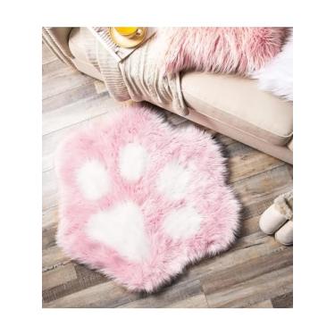Imagem de QWINEE Tapete de banho em forma de pata de gato tapetes de banho grossos tapetes de pelúcia macios antiderrapantes tapete de cama de cachorro gato tapete de cama de animal de estimação cozinha banheiro sala de estar rosa tamanho único