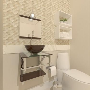 Imagem de Gabinete De Vidro Para Banheiro 40cm Inox Marrom Com Torneira