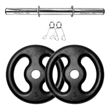 Imagem de Kit Halter 10Kg em Anilhas de Ferro com 1 Barra Tubo Oca 40cm