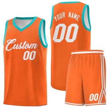 Imagem de Camiseta personalizada de basquete Jersey uniforme atlético hip hop impressão personalizada número de nome para homens jovens, Laranja e branco - 63, One Size