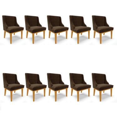 Imagem de Kit 10 Cadeiras De Jantar Liz Suede Marrom Base Fixa Madeira