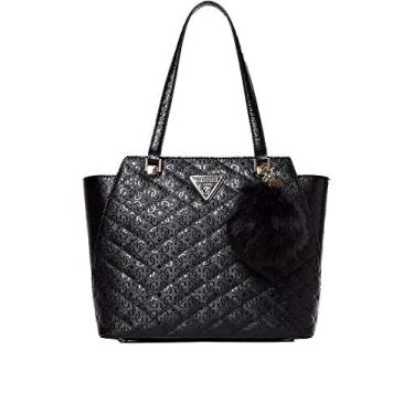 Imagem de Guess Bolsa feminina Astrid acolchoada com logotipo Preta, Preto