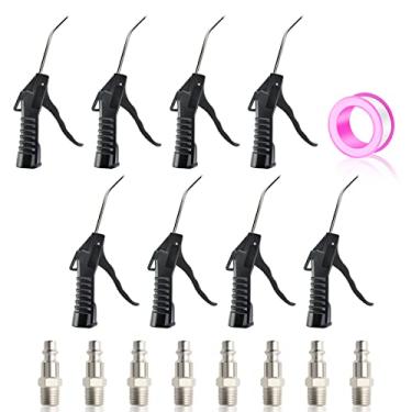 Imagem de MEANLIN MEASURE Pistola de sopro de ar de 8 peças com plugue de ar de ferro niquelado de 0,67 cm para compressor de ar, casa, garagem, loja, industrial