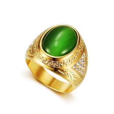 Imagem de HETIMXIA Anel de pedra turquesa gelada para homens anéis de aço inoxidável 316 masculino padrão quadrado anéis religiosos joias para homens anéis de metal pesado presentes de dia dos pais joias