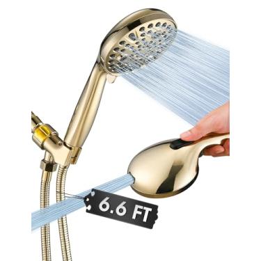 Imagem de High Pressure 10 Setting Handheld Shower Head, 5" Detachable Showerhead Spray Built-in Power Wash to Clean Tub, Tile & Pets, 79" Extra Long Stainless Steel Hose, Adjustable Bracket - Gold