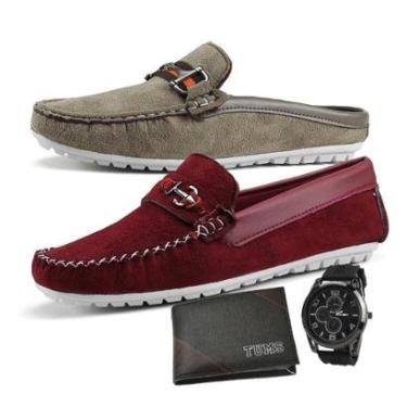 Imagem de Mocassim e Mule Masculino Original  Kit 2 Pares LA FAIRE  - Cinza e Vermelho-Masculino