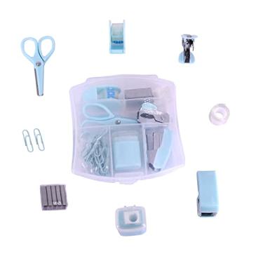 Imagem de Mini kits de material escolar, mini kits de material de escritório, inclui mini grampeador, tesoura, removedor de grampo, grampos, dispensador de fita (azul)
