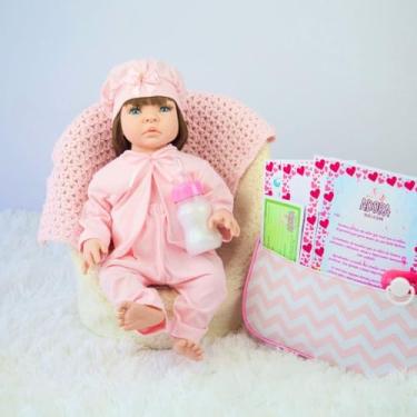 Imagem de Boneca Reborn Menina Bebê Realista Silicone Baby Macacão e Touca Pode Dar Banho 46 cm Alive (Com Bolsa)