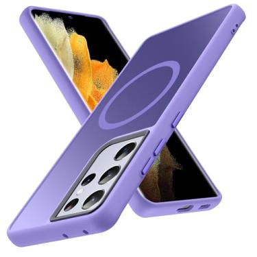 Imagem de YSLBWLE Capa magnética para Galaxy S21 Ultra, [compatível com magnético], [proteção contra quedas de grau militar de 3,5 m] Capa protetora fina translúcida fosca, TPU + PC, capa protetora de luxo para