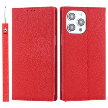 Imagem de Carteira de couro genuíno flip case para iphone 15 pro max 11 12 13 14 xr xs luxo magnético capa de cartão de couro real, vermelho, para iphone 12 pro