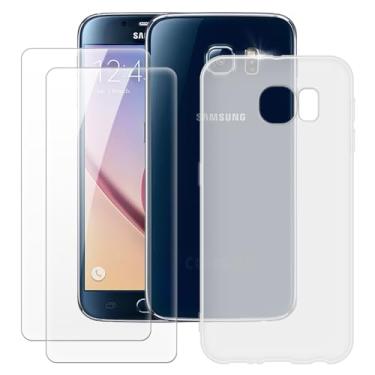 Imagem de MILEGOO Capa para Samsung Galaxy S6 + 2 peças protetoras de tela de vidro temperado, capa de TPU de silicone macio à prova de choque para Samsung Galaxy S6 (5,1 polegadas), branca