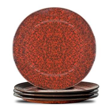 Imagem de Hasense Conjunto de 4 pratos de jantar de cerâmica, pratos grandes de 25 cm para servir salada, sobremesa, macarrão vermelho, conjunto de pratos de grés, pode ir ao micro-ondas e à lava-louças