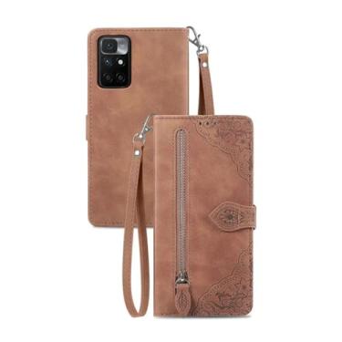 Imagem de Capa carteira com zíper para vários cartões para XiaoMi 13C K70 Note 13 Pro Plus 12 11 11S 10 9 8 Capa magnética flip de couro para telefone, marrom, para RedMi Note 7 (7 Pro)