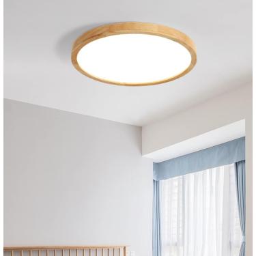 Imagem de Lâmpada de teto de madeira de Ø30cm LED Corredor Varanda 18W Luz branca 6000K ao redor Lâmpada moderna Ultra Slim Banheiro Quarto Cozinha Sala de estar Varanda Luminária montada na superfíci