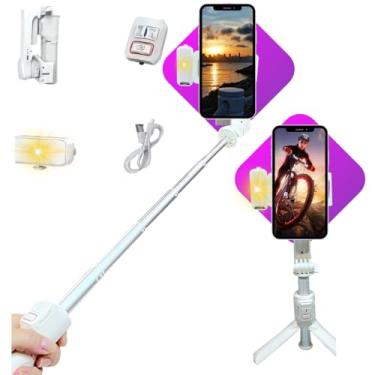 Imagem de Gimbal Estabilizador Imagem Pau Self 2 Eixos Luz Led Preenchimento - Barra Bastão Extensor Controle Disparo Foto Vídeo