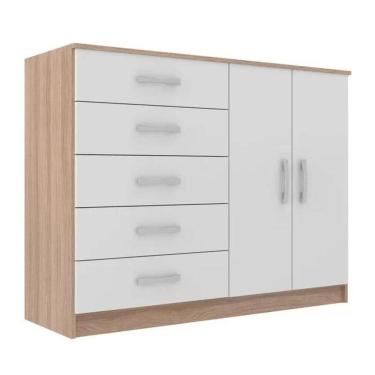 Imagem de Cômoda Austin 2 Portas 5 Gavetas - Branco / Demolição Branco / Demolição