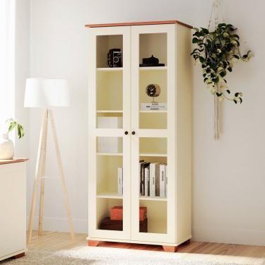 Imagem de Estante para Livros com Porta de Vidro Ananda Cabecasa Madeiramadeira Off-white/Mel