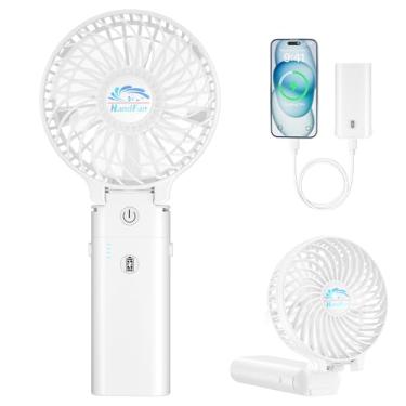 Imagem de HandFan 5200mAh Ventilador portátil portátil com banco de energia, Ventilador pessoal pequeno, Ventilador de mesa mini dobrável, Ventilador elétrico de resfriamento para viagens, ao ar livre, em ambientes internos (Branco)