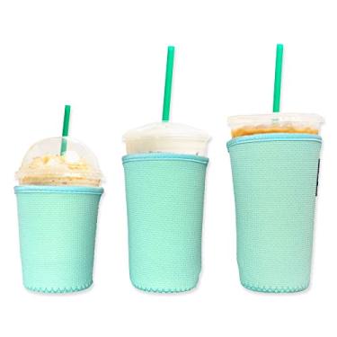 Imagem de Capa de café gelado Baxendale para copos de bebidas frias, pacote com 3 capas para copos de café gelado de neoprene para bebidas frias, reutilizável, compatível com Starbucks Dunkin (3 pacotes P/M/G/texturizado menta)