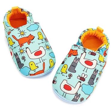 Imagem de Timatego Sapatos infantis para bebês meninos e meninas, antiderrapante, mocassim infantil, primeiro andador, casa, berço (6 a 24 meses), 01 Blue Chick, 12-18 Months Toddler
