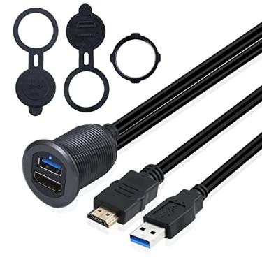 Imagem de Kework Suporte USB 3.0 e HDMI com luz, 1 m, USB 3.0 macho para fêmea e HDMI 4K macho para fêmea, painel nivelado, cabo de extensão para carro, caminhão, barco, motocicleta, revestimento de metal,