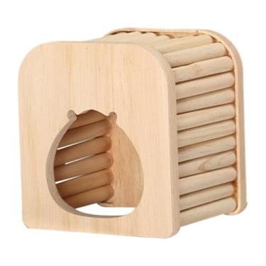 Imagem de Fenteer Casa de madeira para hamster, decoração de gaiola para esconderijo, casa para animais pequenos, decoração de habitat, brinquedo de corrida, Topo Plano